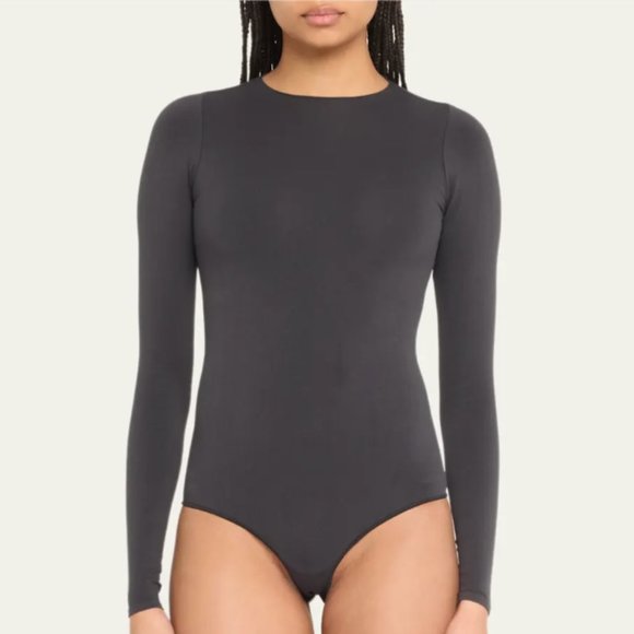 SKIMS Essential Smoothing Long-Sleeve Thong Bodysuit - Black S/M - Picture 1 of 6